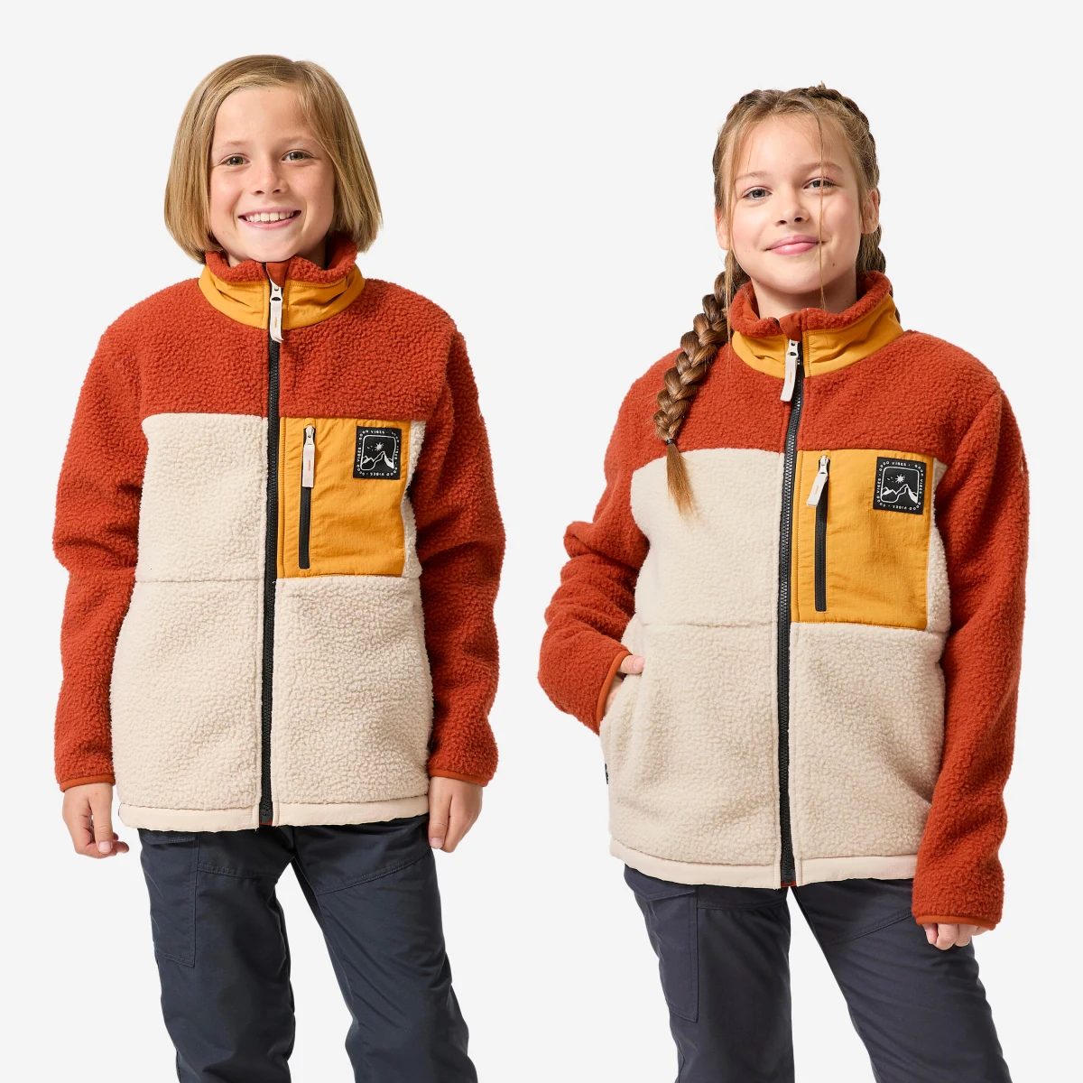 QUECHUA Detská fleecová sherpa mikina NH900 7-15 r. béžovo-hnedá 7-8 r (123-130 cm) · záber 1