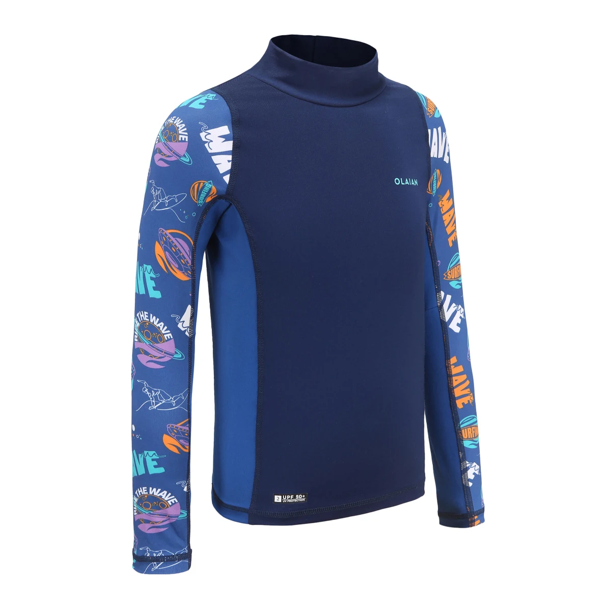 OLAIAN Chlapčenské UV tričko 500 s dlhým rukávom na surfovanie modré 4-5 r (103-112 cm) · záber 1