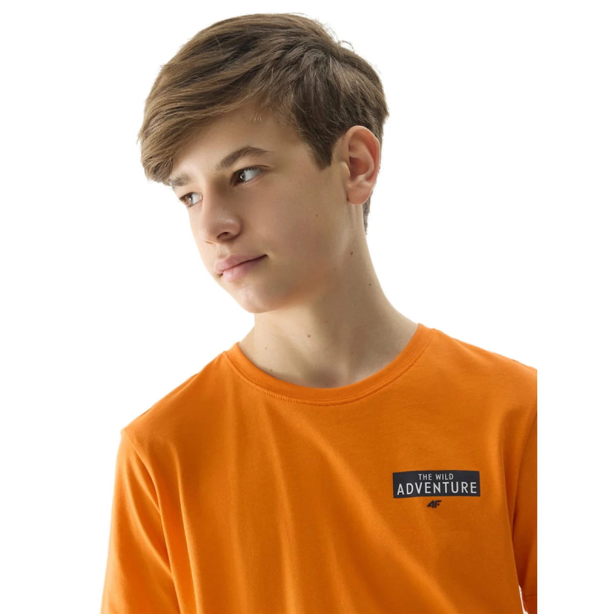 Chlapčenské turistické tričko s krátkym rukávom 4F JUNIOR TSHIRT-4FJWSS24TTSHM1131-70S-ORANGE · záber 3