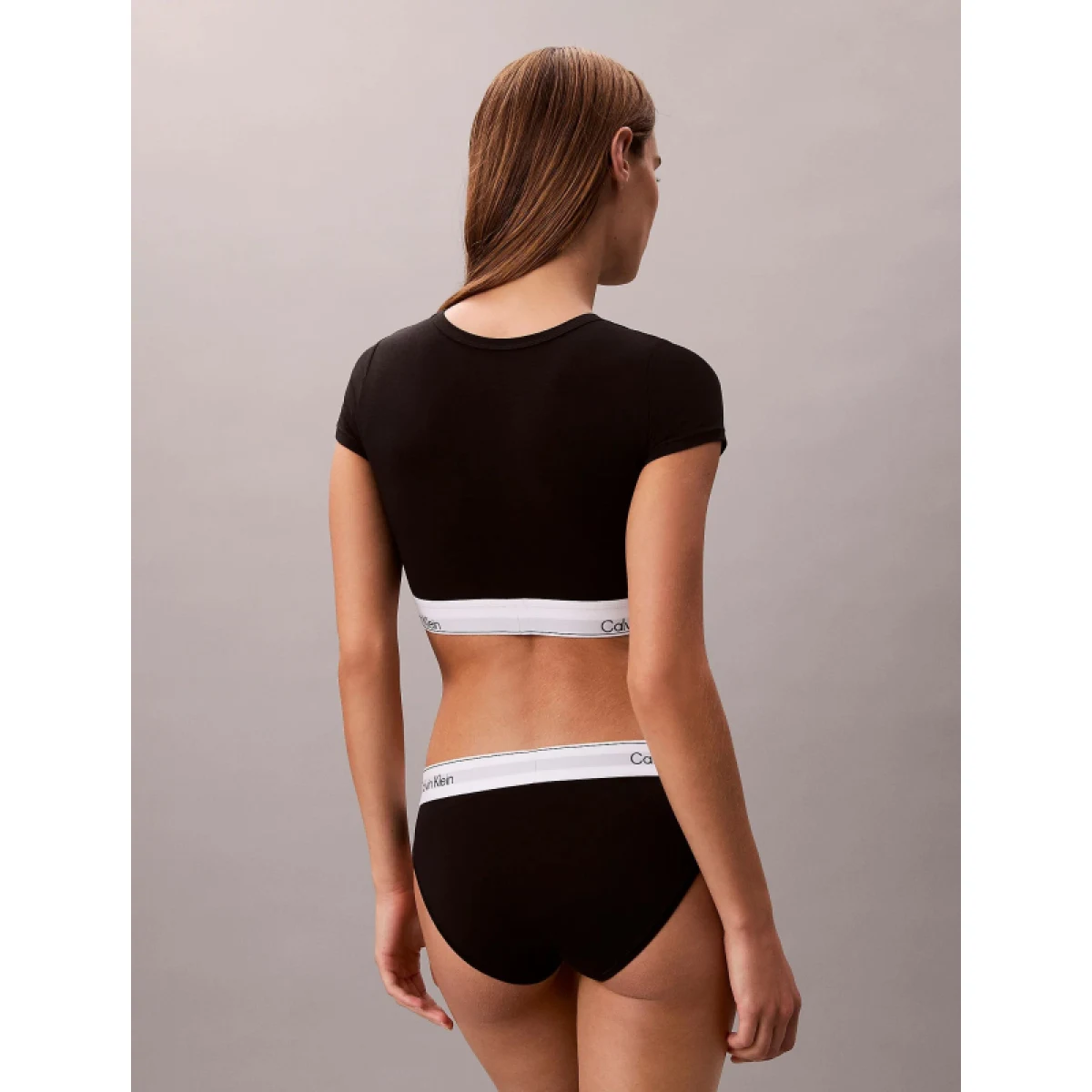 Dámsky top s podprsenkou CALVIN KLEIN T-Shirt Bralette Icon Cotton Modal black · záber 4