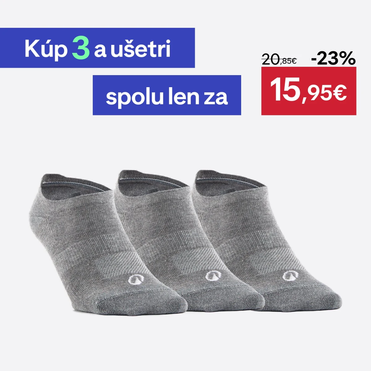 DECATHLON Športové ponožky RS 160 nízke 3 páry sivé 35-38 · záber 1