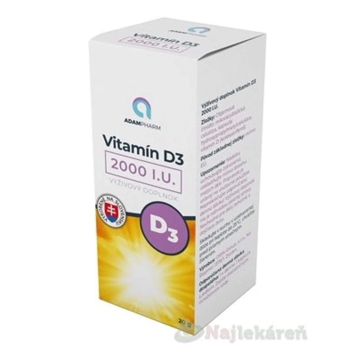 ADAMPharm Vitamín D3 2000 I.U. cps 1x60 ks · záber 1