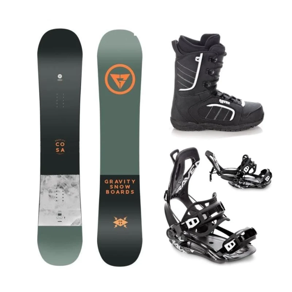 Gravity Cosa 24/25 snowboard + Raven Fastec FT360 black vázání + Raven Target obuv · záber 1