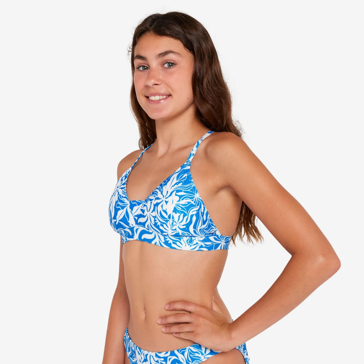 DECATHLON Vrchný diel dievčenských plaviek Lizy cobe modro-biely 8-9 r (131-140 cm) · záber 1