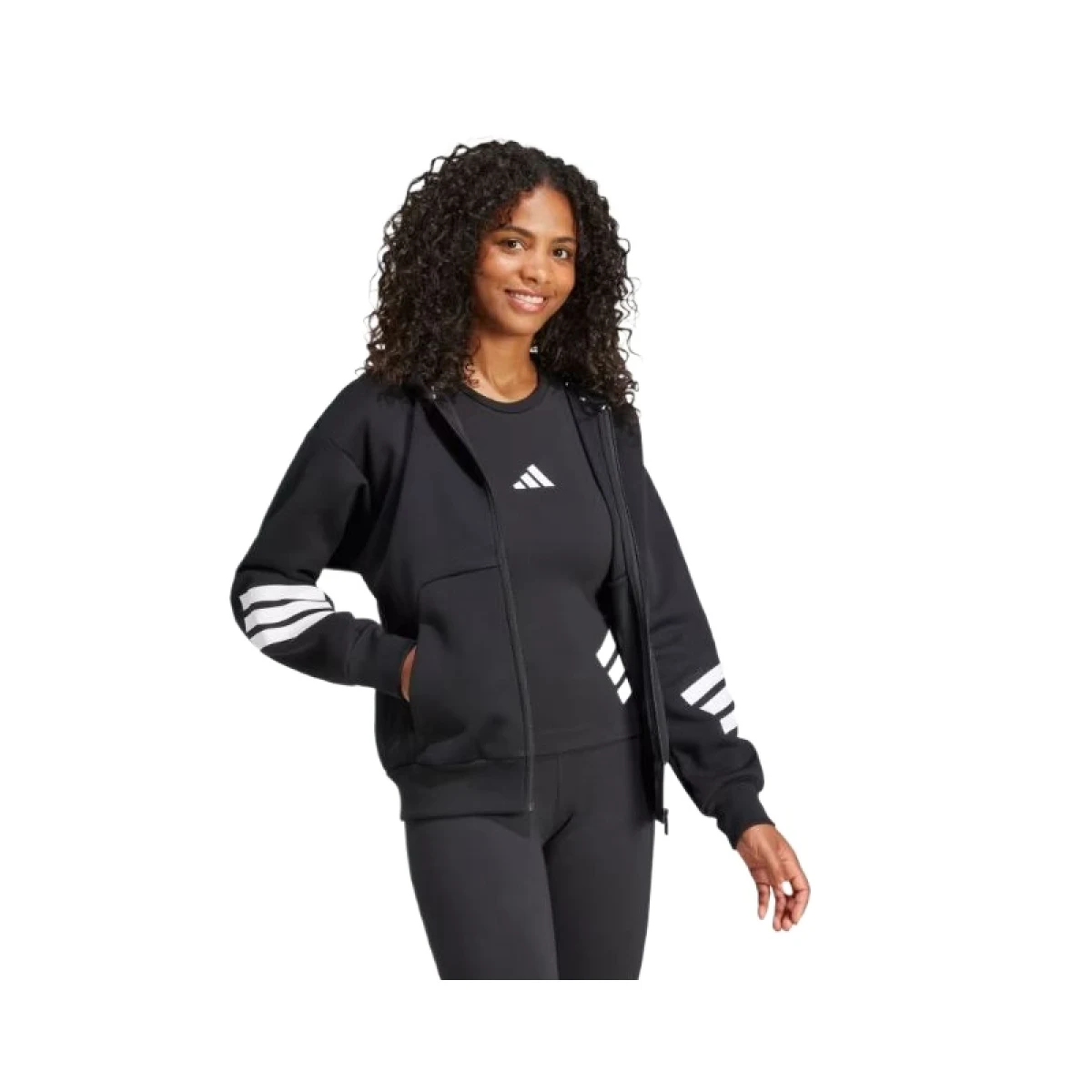 Dámská mikina se zipem ADIDAS W FI 3S FZ HD BLACK · záber 2