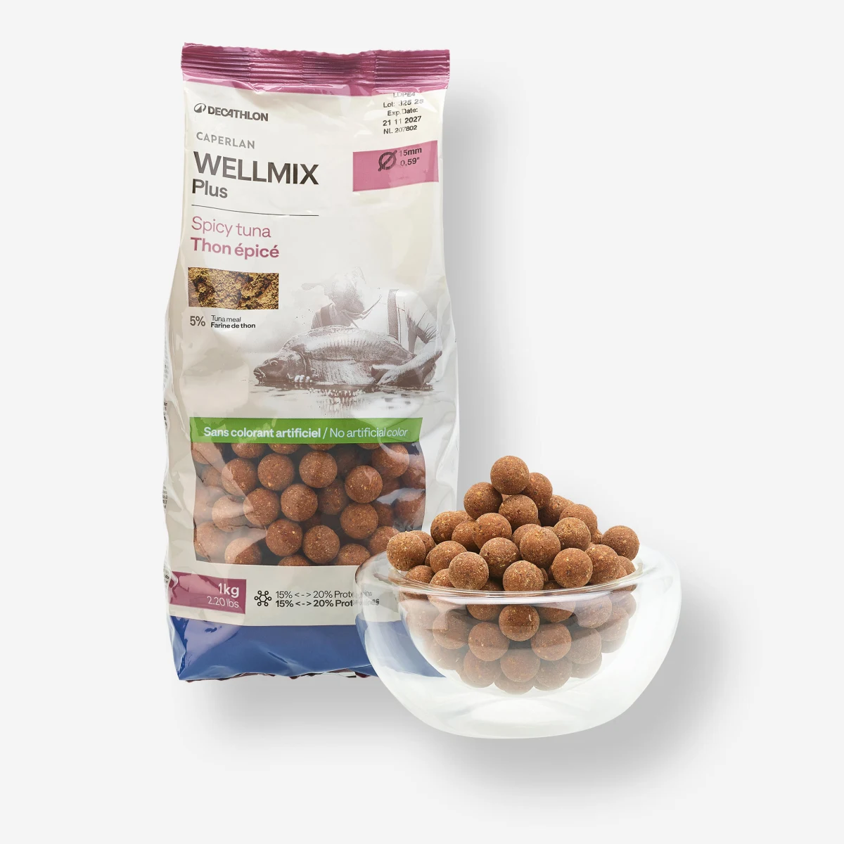 CAPERLAN Boilies na lov kapra Wellmix Plus 15 mm/1 kg Spicy Tuna bez · záber 1