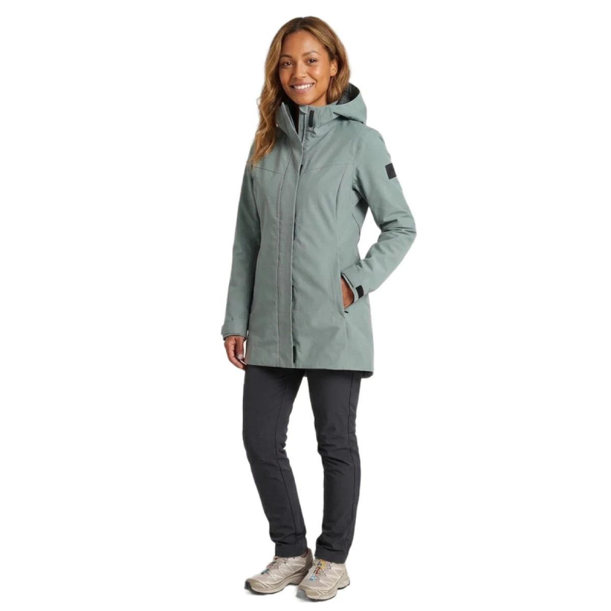Dámska turistická softshellová bunda s kapucňou NORTHFINDER YULIANA-263greengrey · záber 2