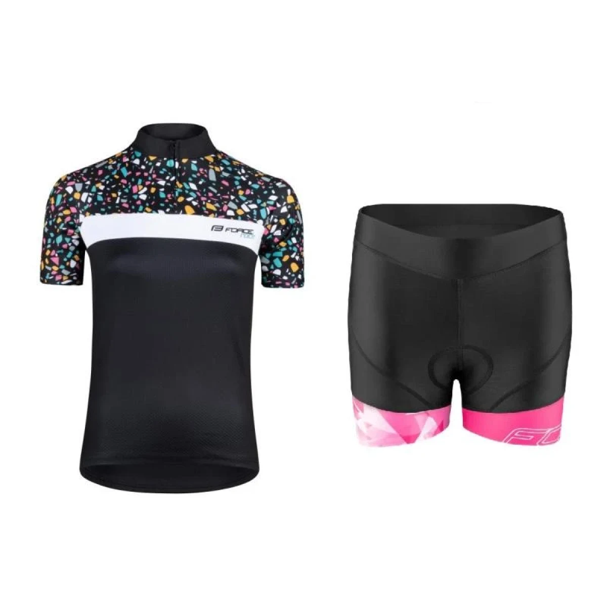 Force ROCK LADY černý cyklistický dres + Force MINI černo-růžové cyklokraťasy · záber 1