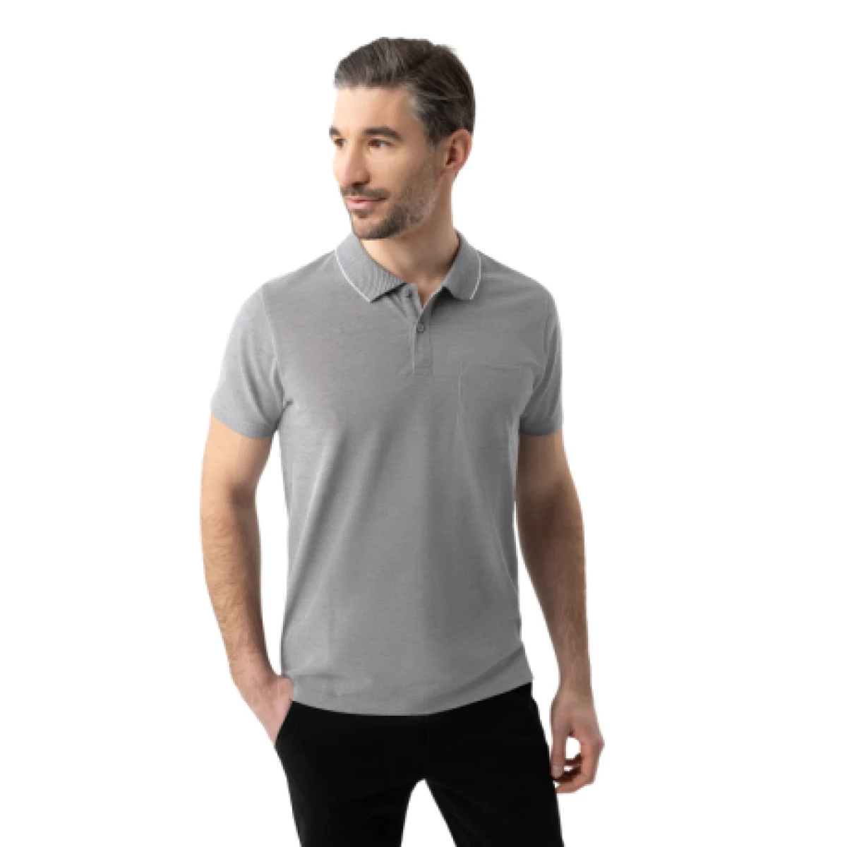 Pánské polo tričko s krátkým rukávem VOLCANO O-TAFFY-GREY MELANGE · záber 1
