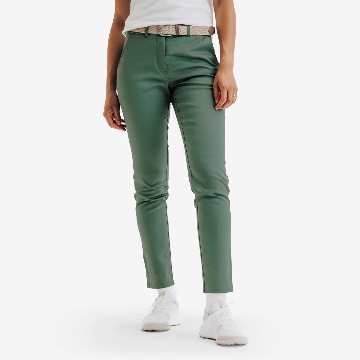INESIS Dámske bavlnené golfové chino nohavice MW500 zelené L (L31) · záber 1