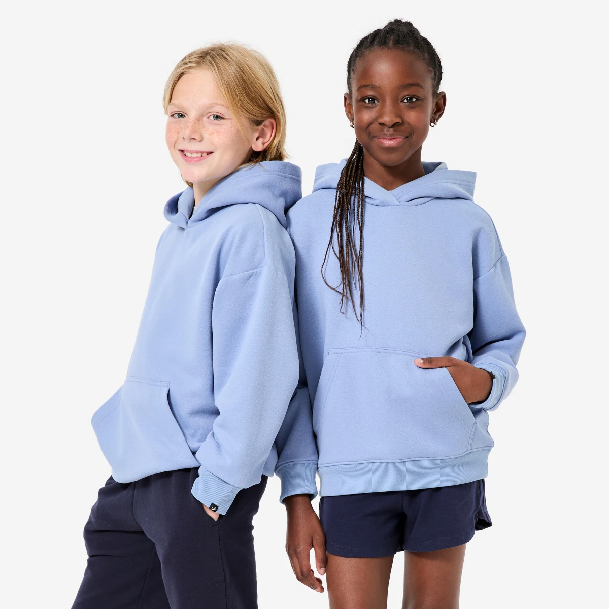 DECATHLON Unisex detská oversize mikina s kapucňou bledomodrá 7-8 r (123-130 cm) · záber 1
