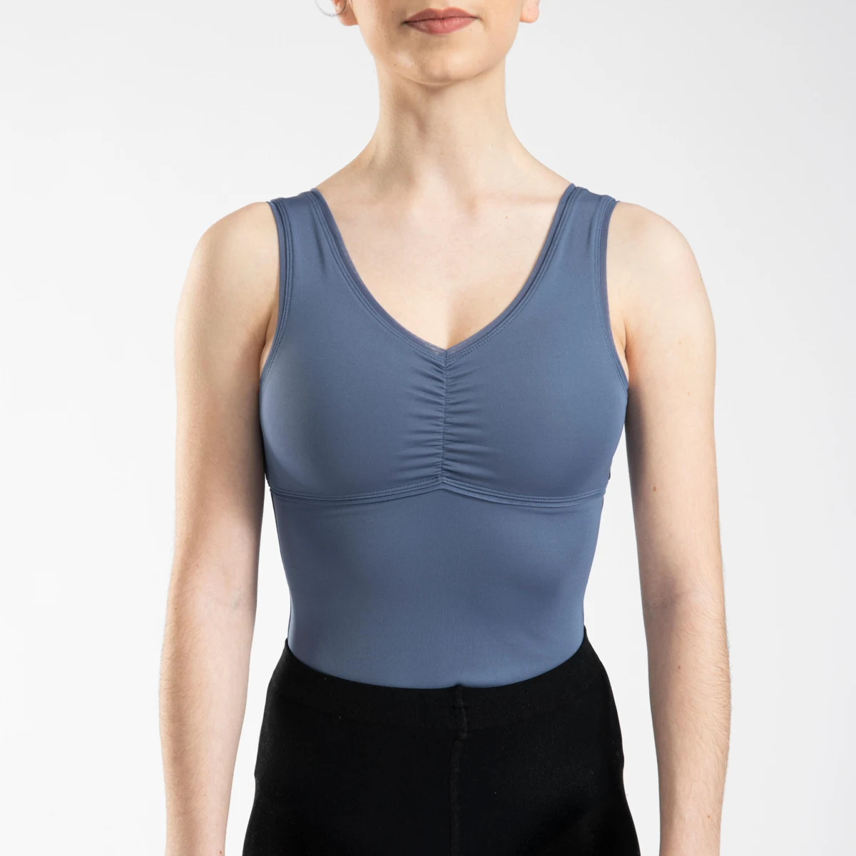 DOMYOS Dievčenský baletný trikot 150 sivomodrý 8-9 r (131-140 cm) · záber 1