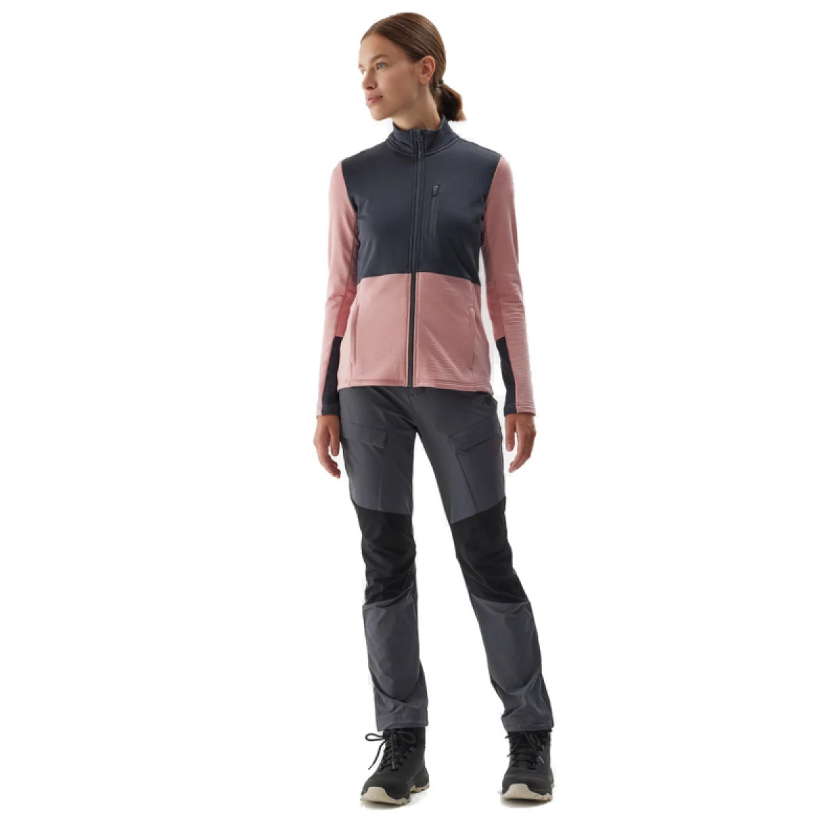 Dámská turistická mikina se zipem 4F FLEECE-AW23TFLEF142-56S-LIGHT PINK · záber 4