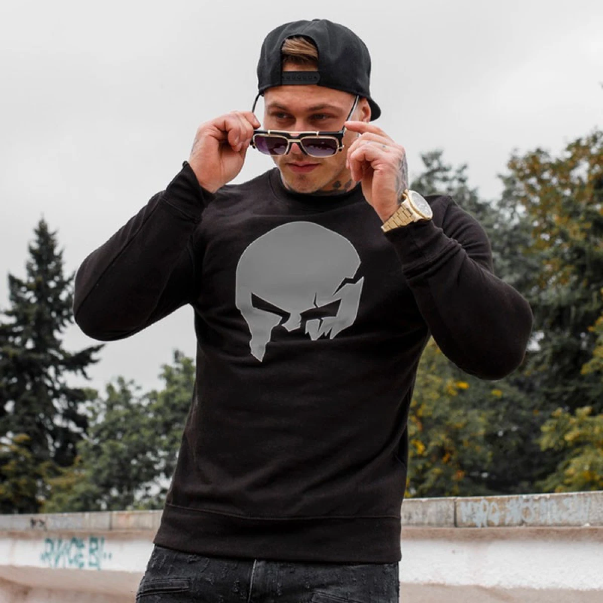 Mikina bez kapucne Iron Aesthetics SKULL, B&G · záber 3