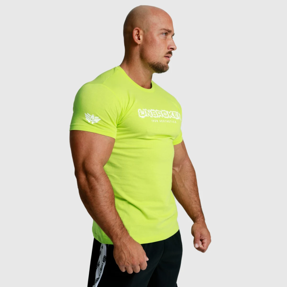 Pánske fitness tričko Iron Aesthetics Unbroken, limetkové · záber 6