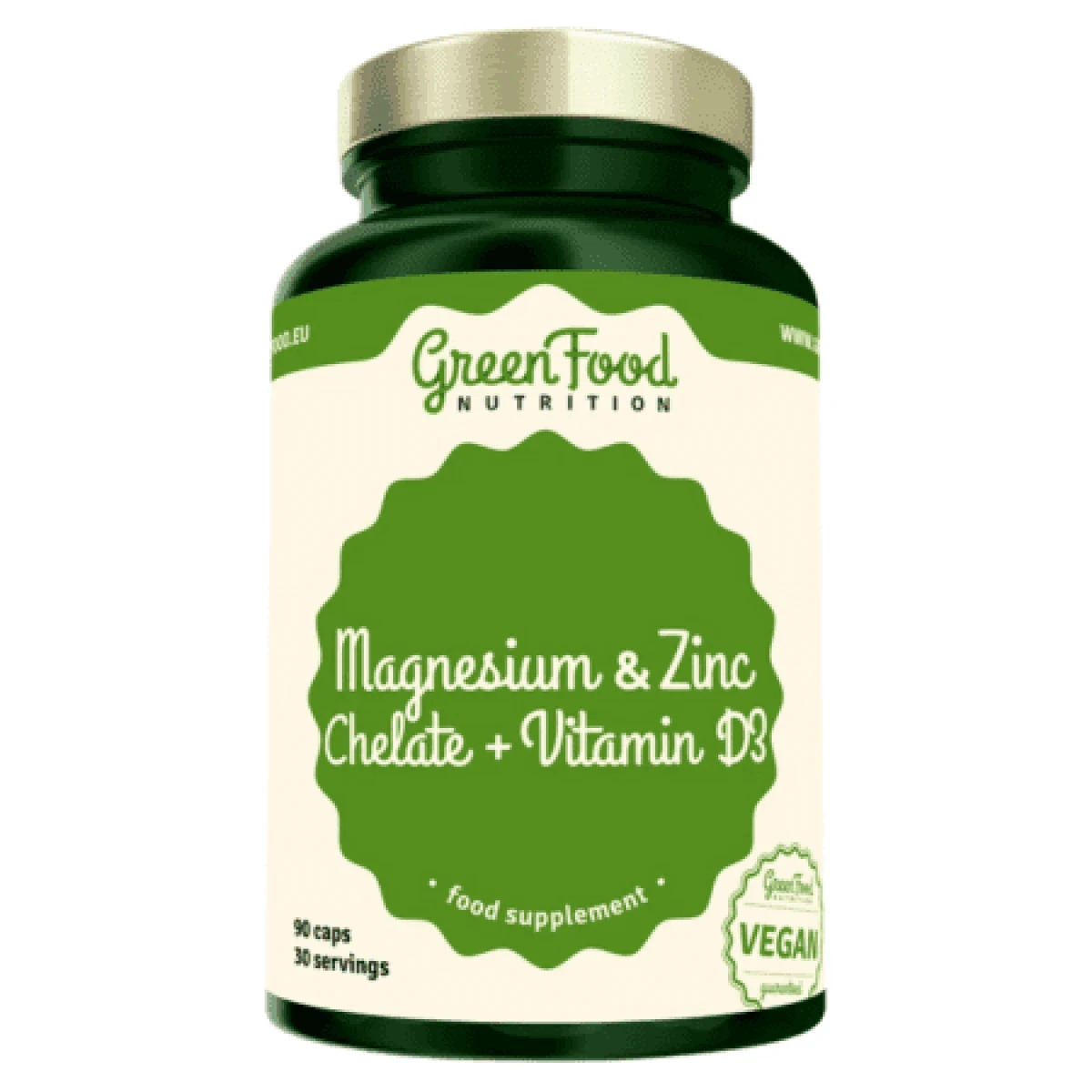 GREENFOOD Magnesium&zinc chelate + vitamín D3 90 kapsúl · záber 1