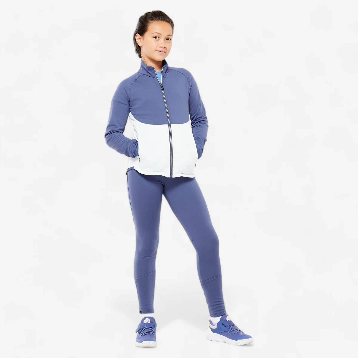 DECATHLON Dievčenská priedušná súprava S500 na cvičenie modro-zelená 12-13 r (149-159 cm) · záber 1