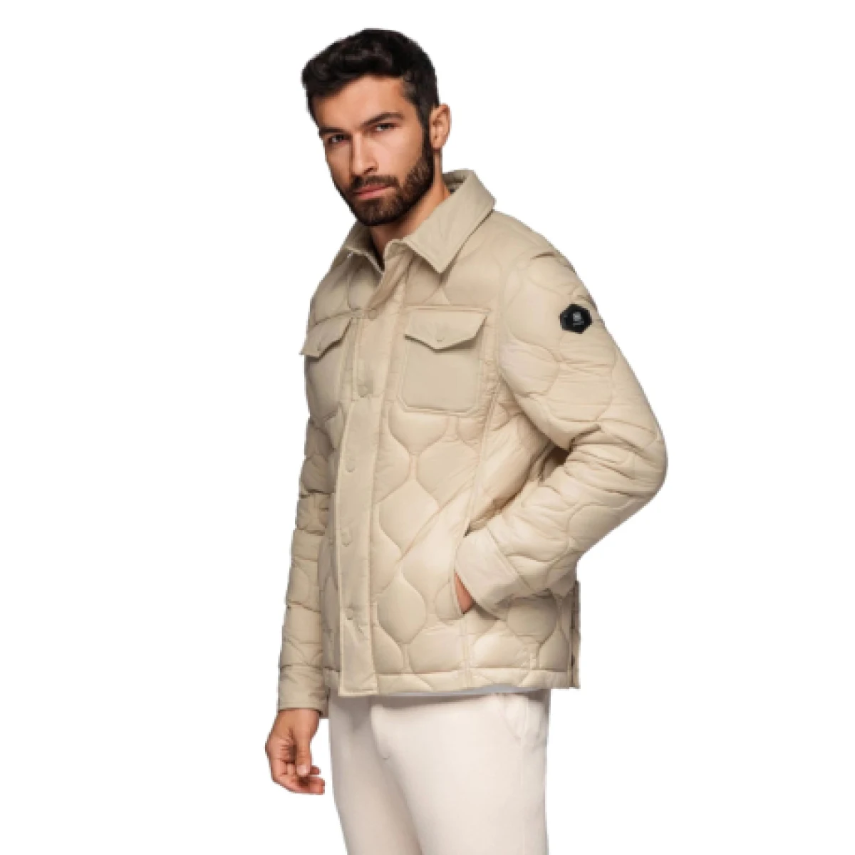 Pánska bunda s kapucňou OMBRE Jacket OM-JALP-0215 V-1 beige · záber 1