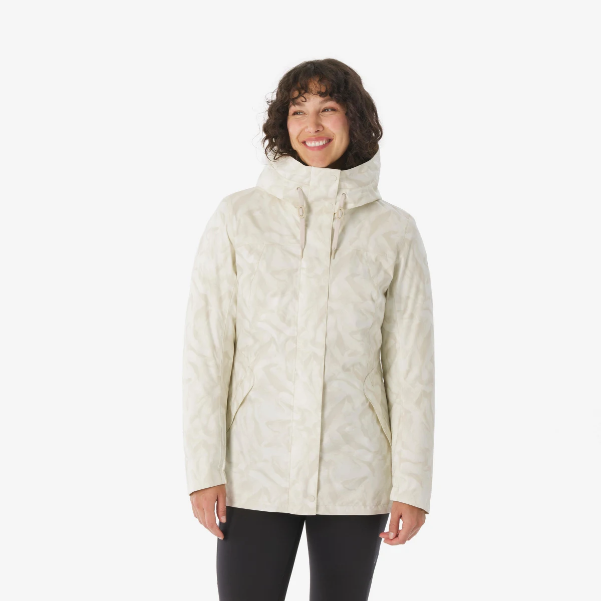 QUECHUA Dámska turistická bunda NH500 nepremokavá do -10°C béžová XL · záber 1