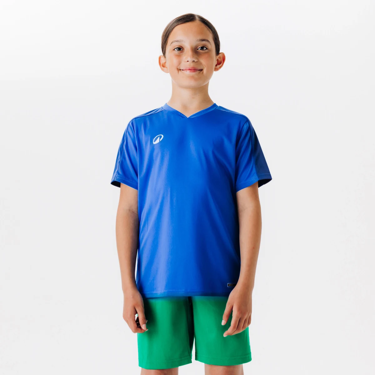 KIPSTA Detský futbalový dres Essentiel s krátkym rukávom modrý 7-8 r (123-130 cm) · záber 1