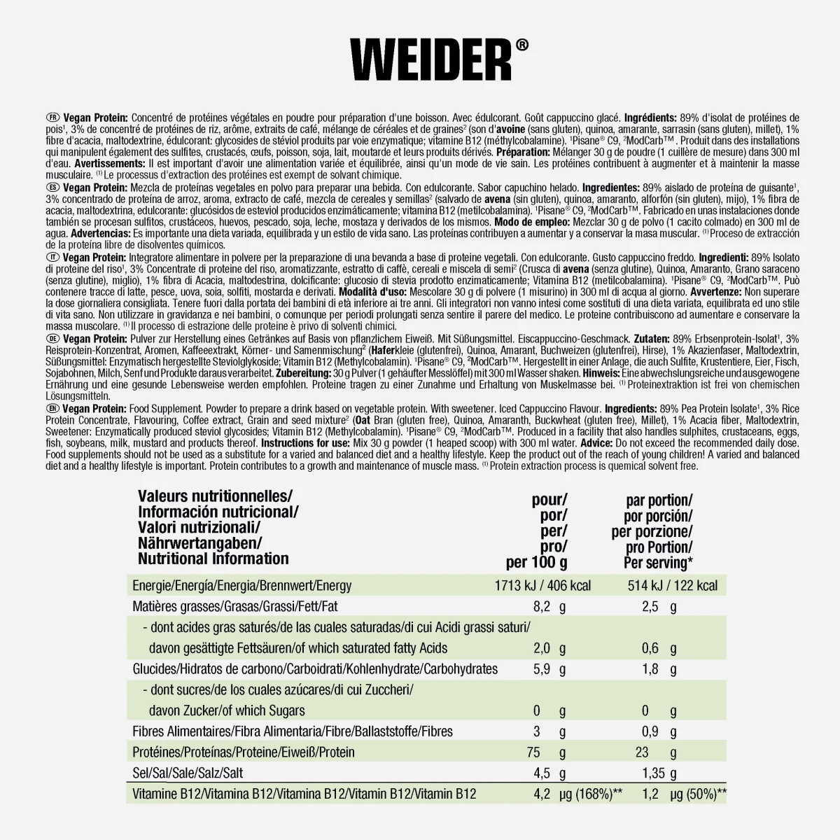 WEIDER Rastlinný proteínový prášok s príchuťou cappuccino 750 g bez · záber 2