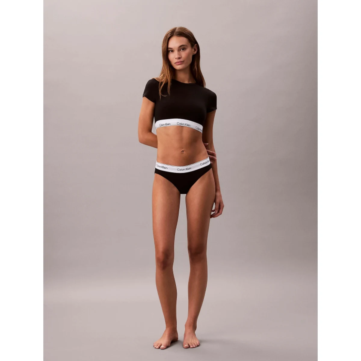 Dámsky top s podprsenkou CALVIN KLEIN T-Shirt Bralette Icon Cotton Modal black · záber 5