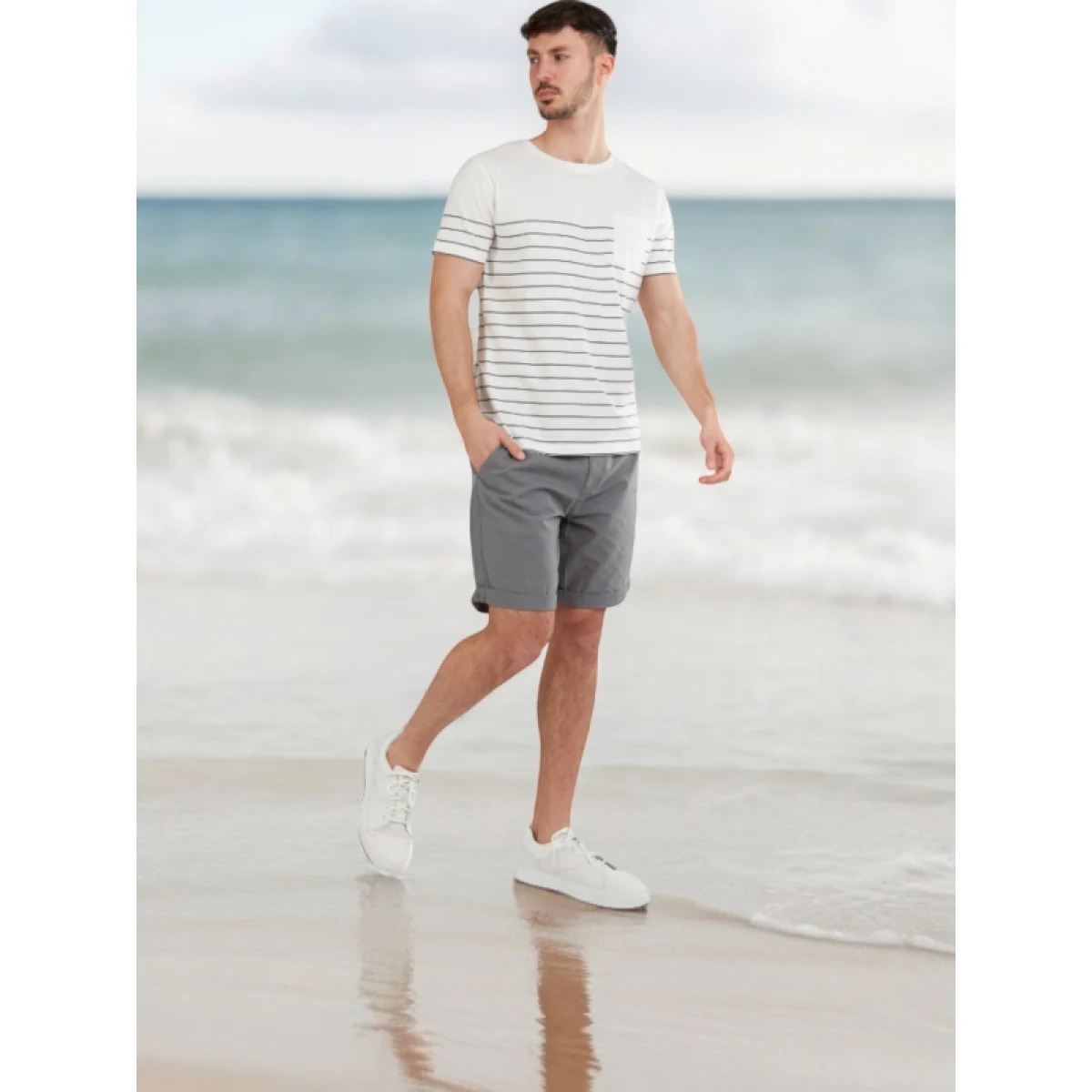Pánské tričko s krátkým rukávem FUNDANGO Jaggy Pocket T-shirt-180-fog · záber 5