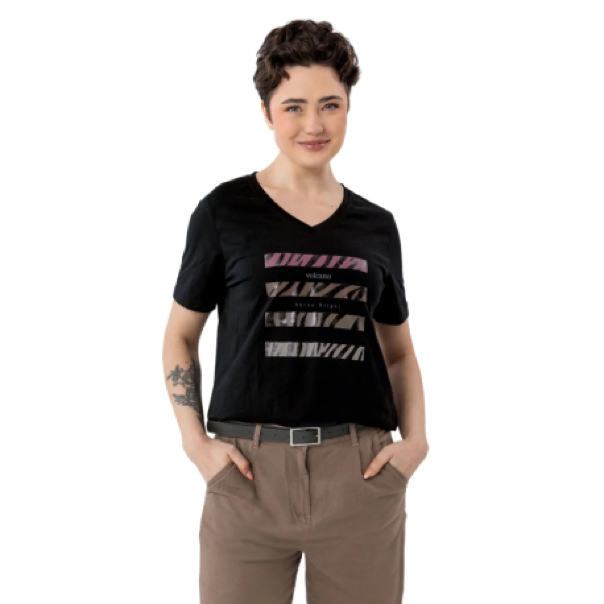 Dámske tričko s krátkym rukávom s v-výstrihom VOLCANO T-FOUR-BLACK · záber 1