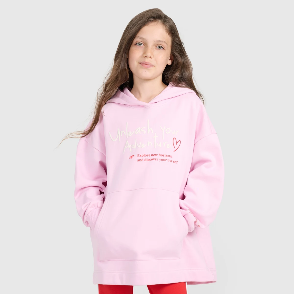 Dívčí oversize tepláková mikina bez zipu s kapucí - růžová · záber 1