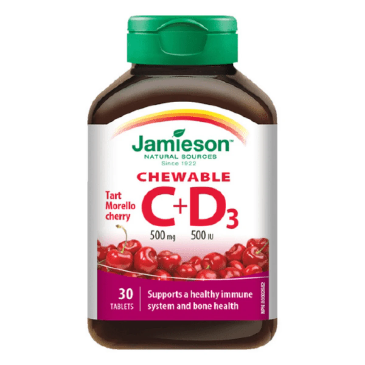 JAMIESON Vitamín C+D3 tablety na cmúľanie s čerešňovou príchuťou 30 tabliet · záber 1