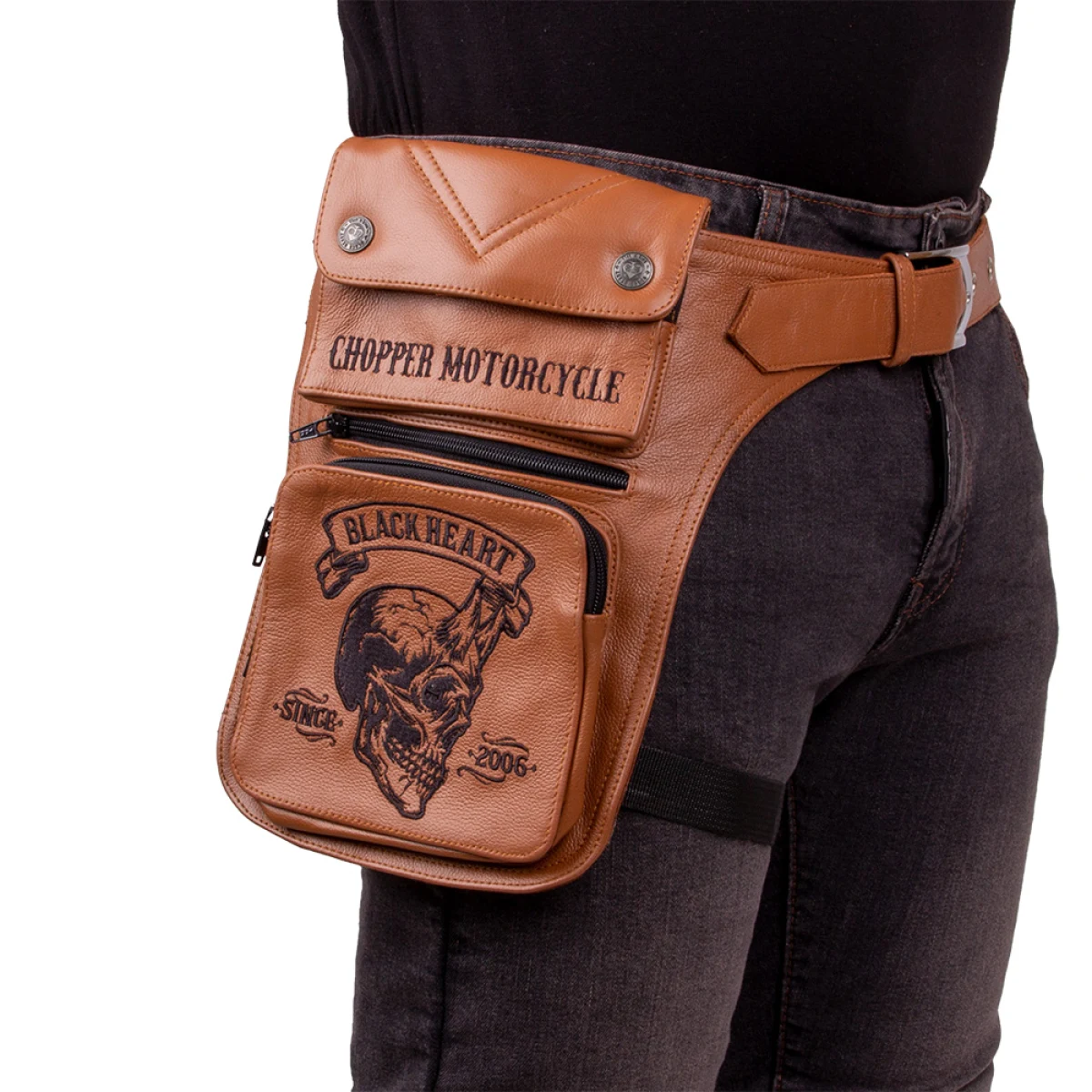 W-TEC Black Heart Devil Skull Brown Leather · záber 3