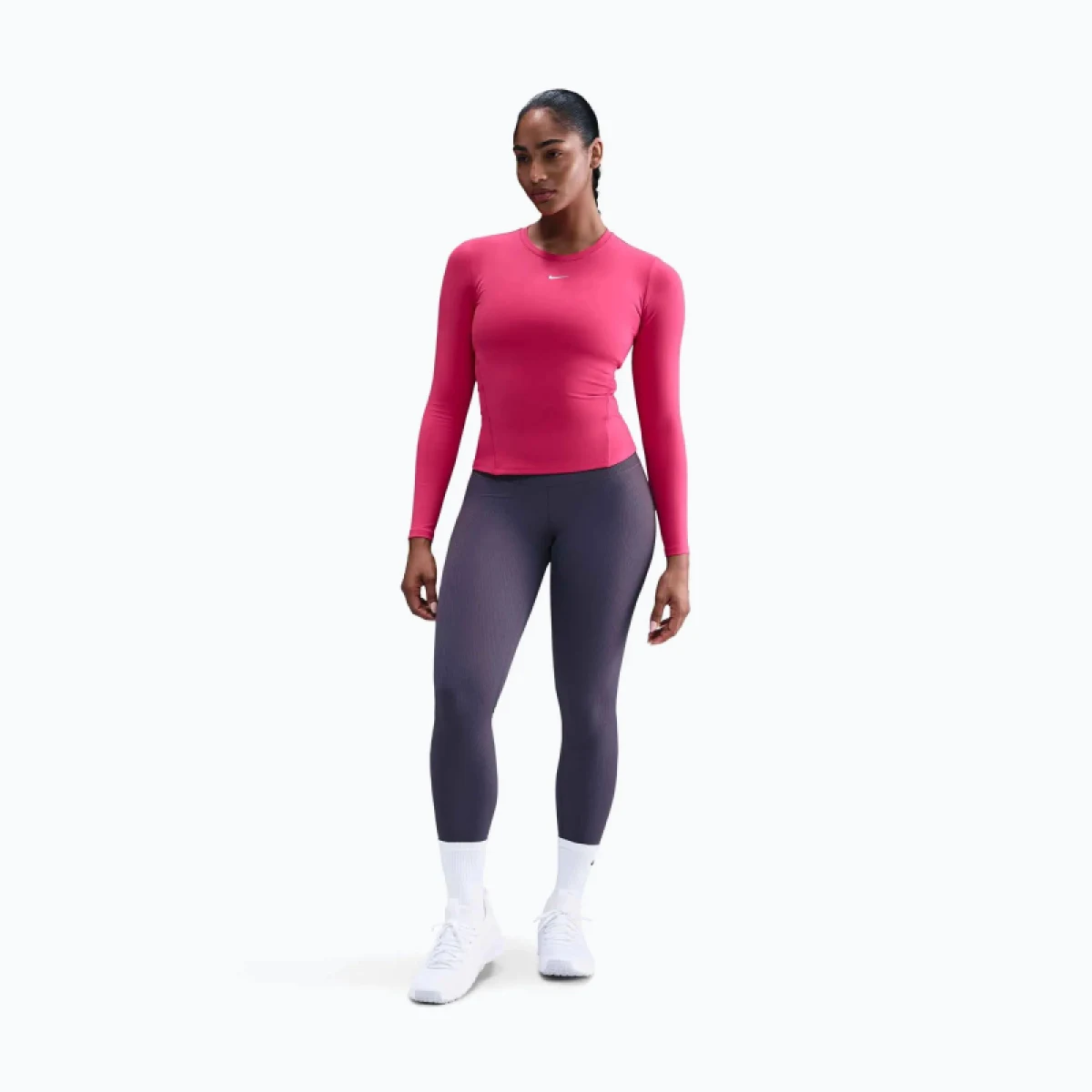 Dámske tréningové tričko s dlhým rukávom NIKE W NK ONE DF FTTD LS TOP RUSH PINK WHITE · záber 5