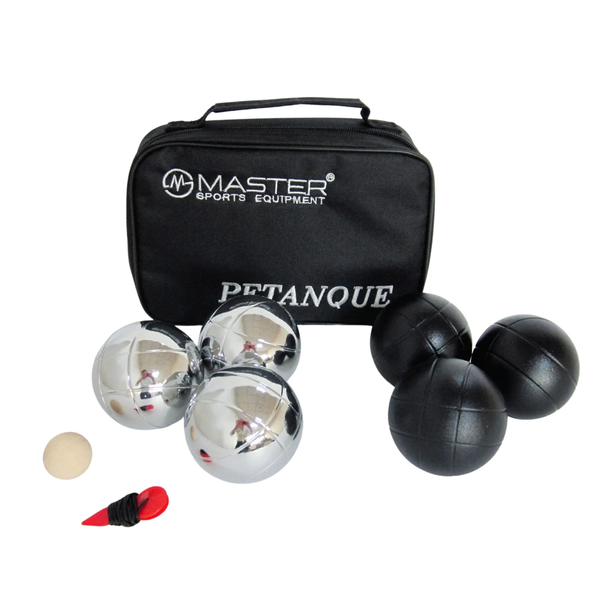 Petanque sada MASTER 6 chrómovaných a čiernych gulí obal nylon · záber 2