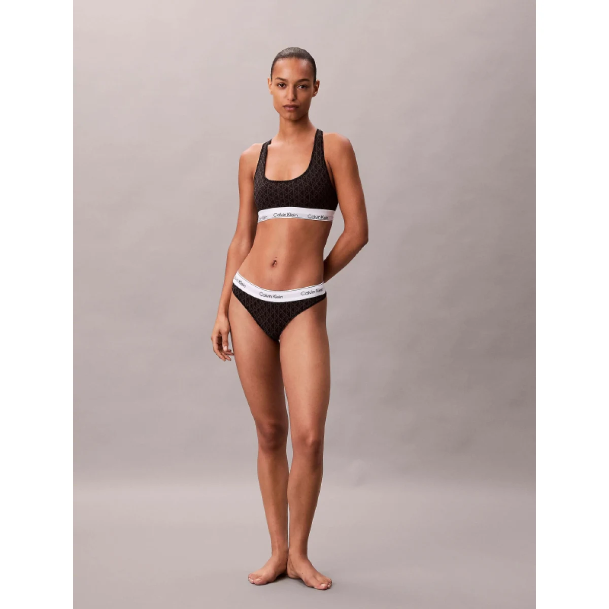 Dámska podprsenka CALVIN KLEIN Unlined Bralette Icon Cotton Modal seamless emblem black ashford gray · záber 5