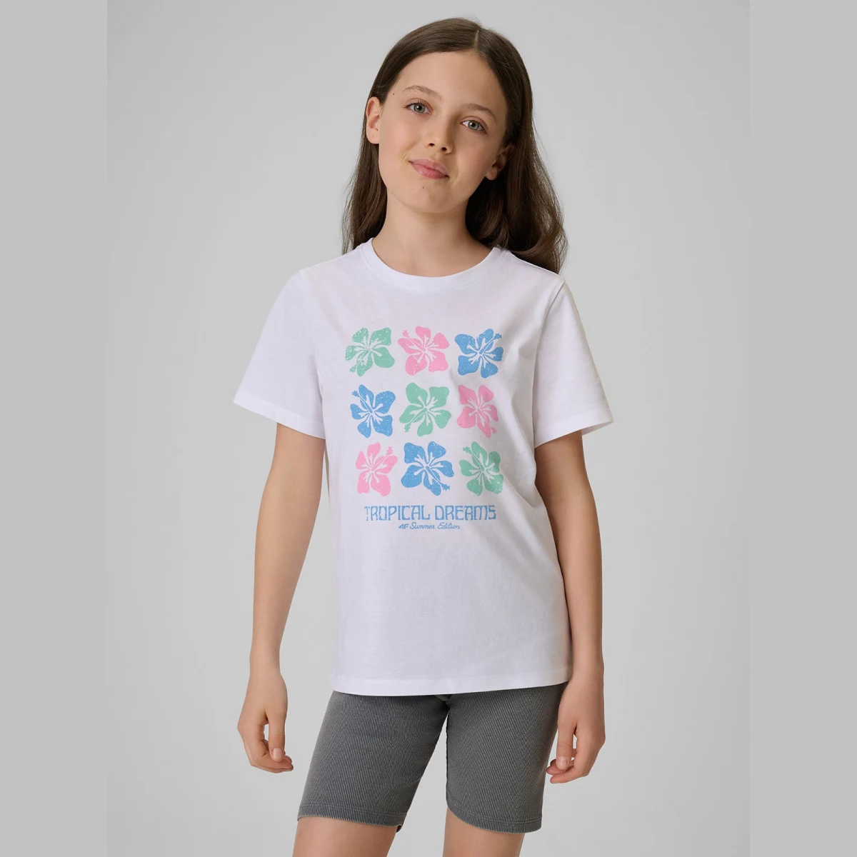 T-shirt regular s potiskem dívčí - bílé · záber 1