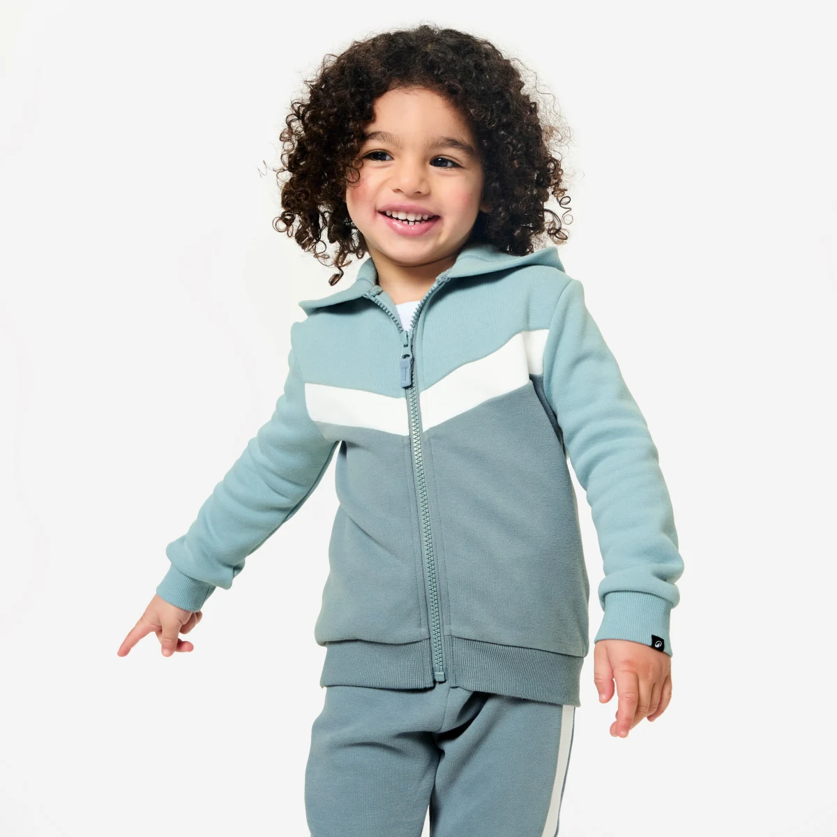 DOMYOS Detská mikina Basique na zips modro-bielo-sivá 4-5 r (103-112 cm) · záber 1