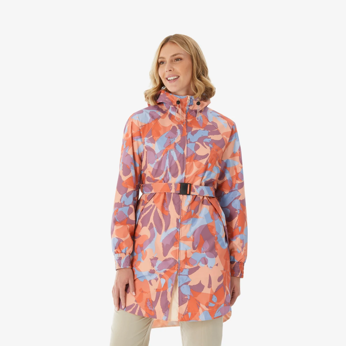 QUECHUA Dámska nepremokavá turistická bunda Raincut oranžová 2XL · záber 1