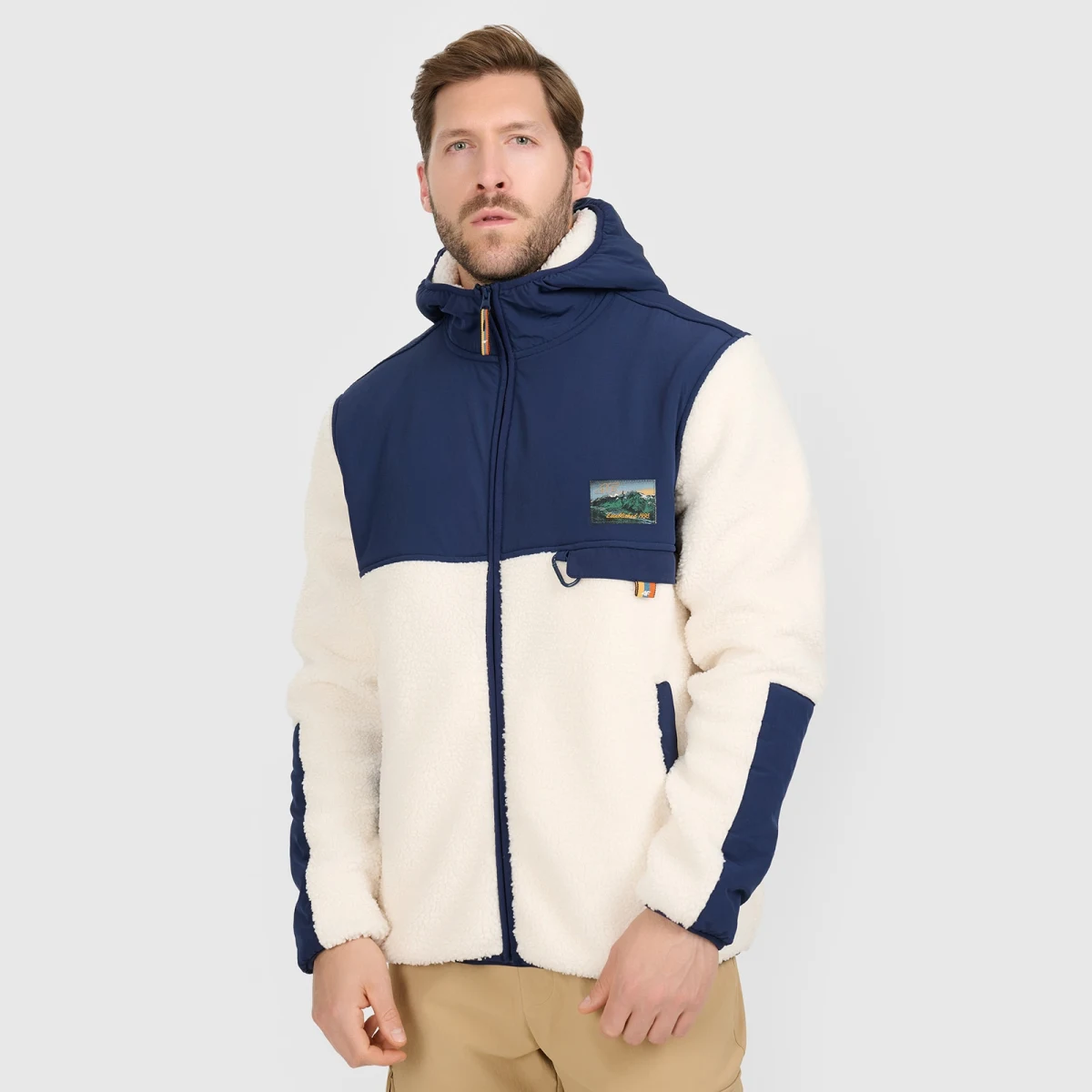 Pánský sherpa regular fleece s kapucí - bílý · záber 1
