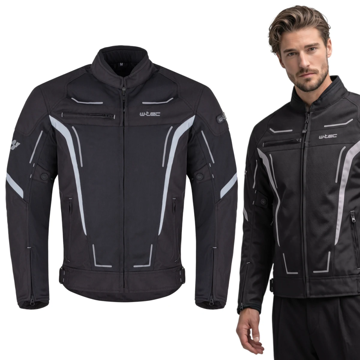 Letná pánska moto bunda W-TEC Mirelio Farba šedo-modro-červená, · záber 2