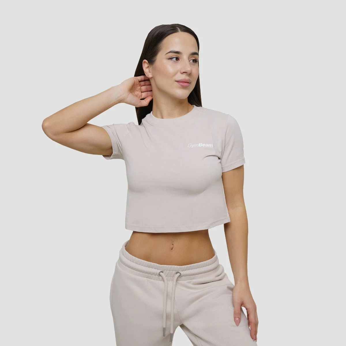 GymBeam Dámské triko Cropped Agile Desert - Velikost: L | Barva: Béžová | Hmotnost: 0,11 kg · záber 4