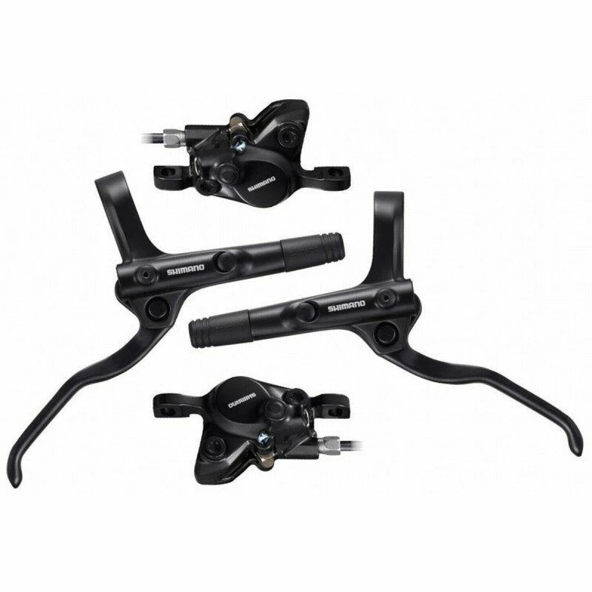 Shimano brzda kotoučová MT201 černá, přední + zadní komplet bez kotoučů, černé hadice, v krabičce · záber 1