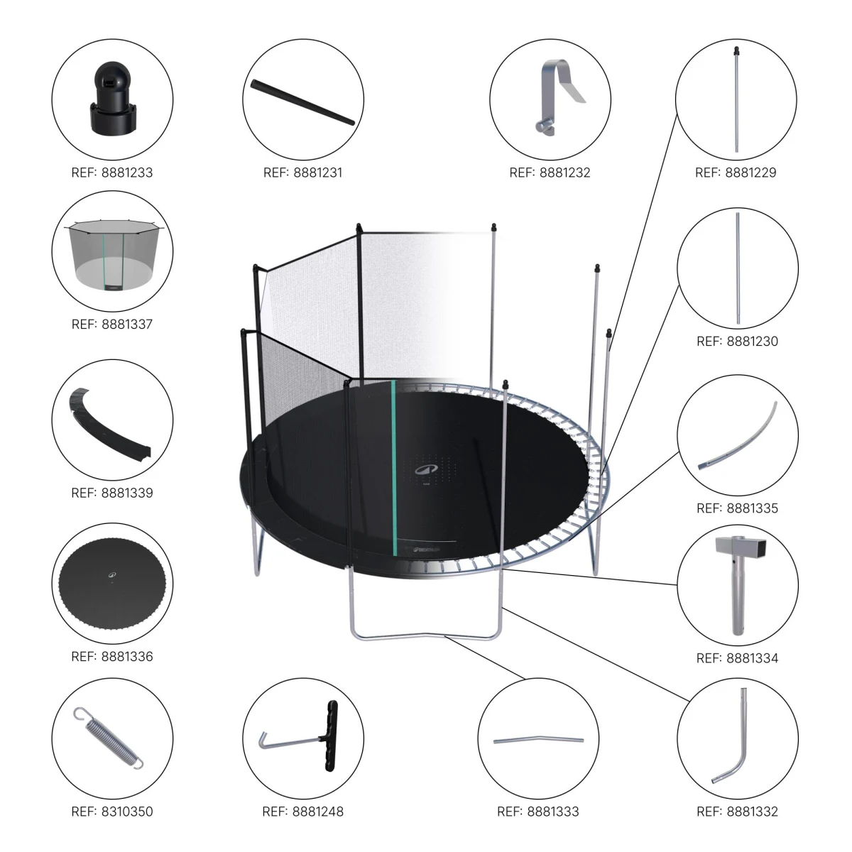 DOMYOS Ochranná sieť V2 bez zipsu na okrúhlu trampolínu 360 bez · záber 2
