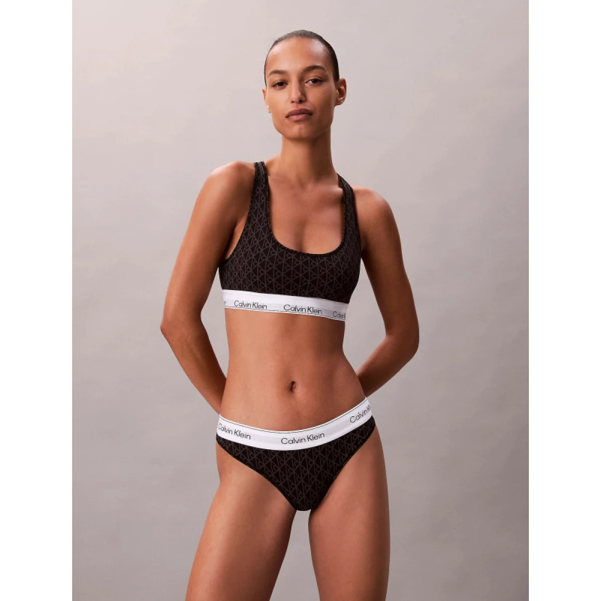Dámska podprsenka CALVIN KLEIN Unlined Bralette Icon Cotton Modal seamless emblem black ashford gray · záber 2