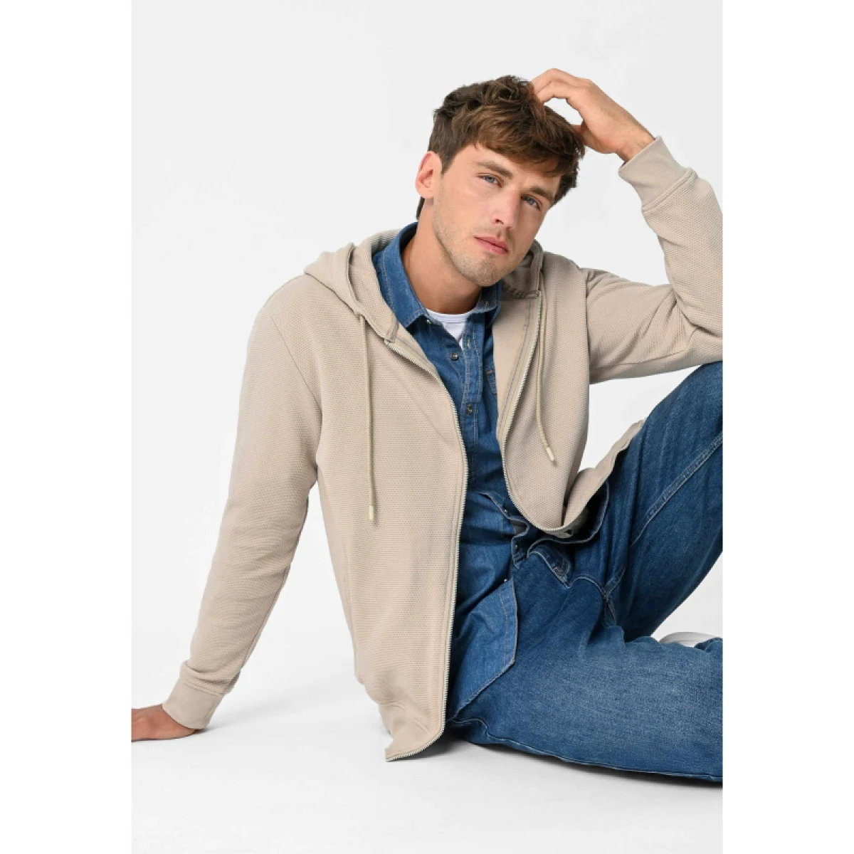 Pánska mikina so zipsom VOLCANO B-LERMO-102-BEIGE · záber 3