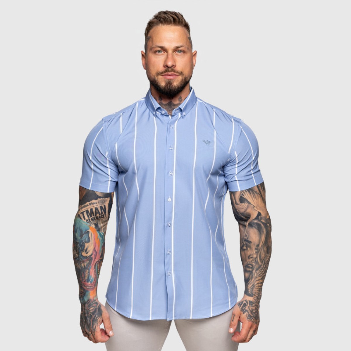 Strečová košile Iron Aesthetics Short Stripe, modrá · záber 1
