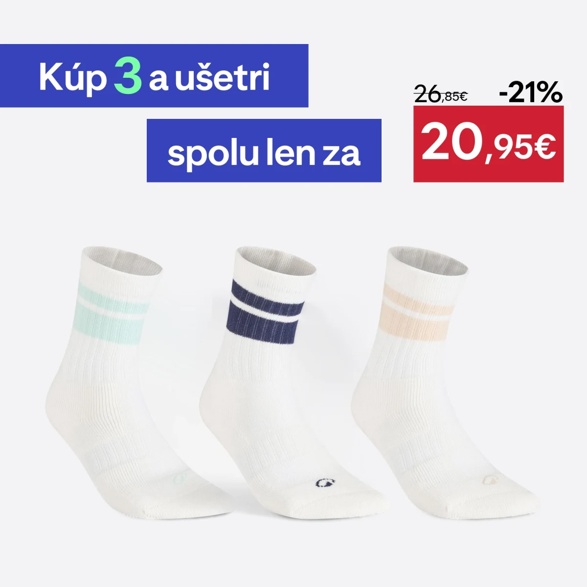 DECATHLON Vysoké tenisové ponožky 3 páry RS 500 béžové/modré/sivé 35-38 · záber 1