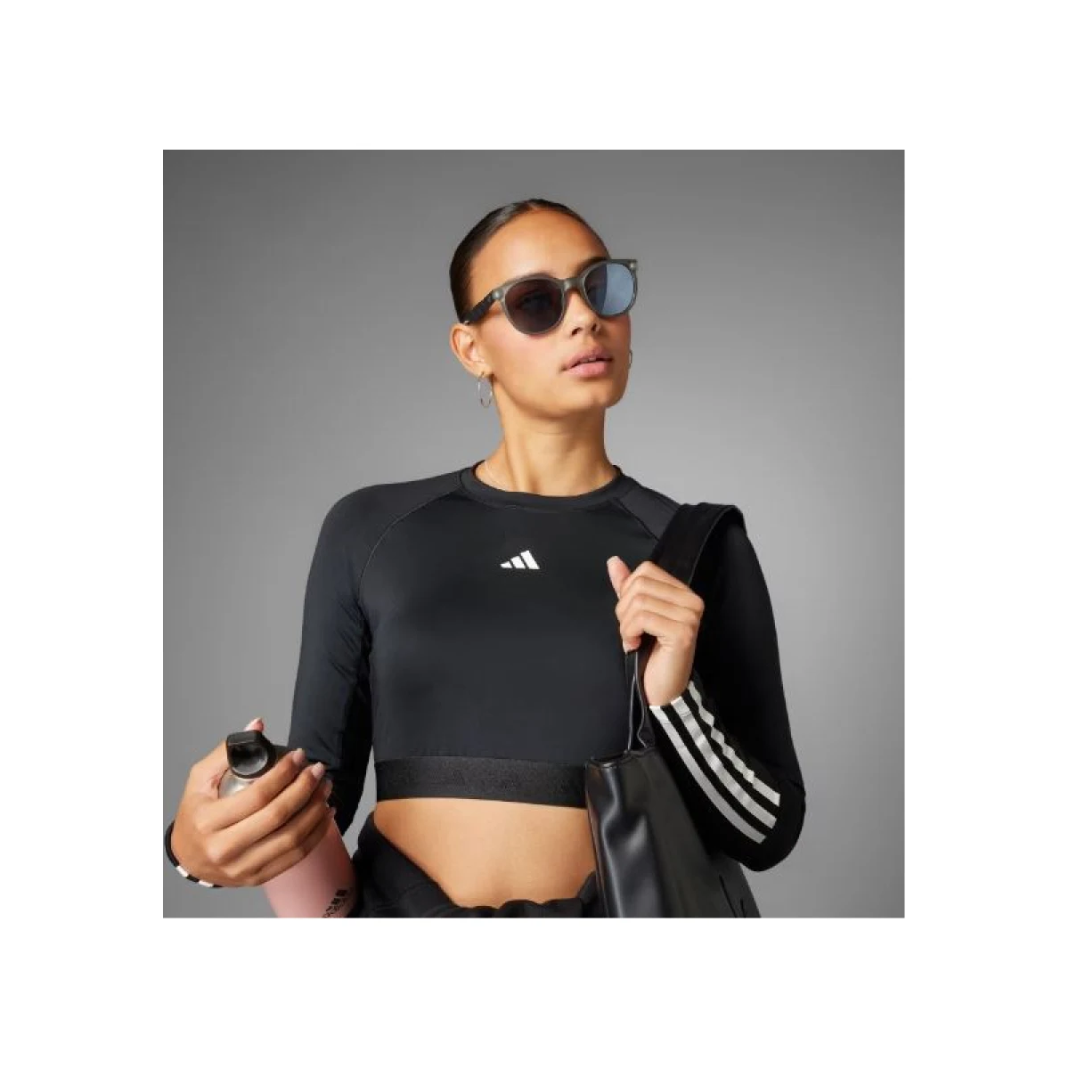 Dámské tréninkové tričko s dlouhým rukávem ADIDAS HYGLM CRO LS BLACK WHITE · záber 3