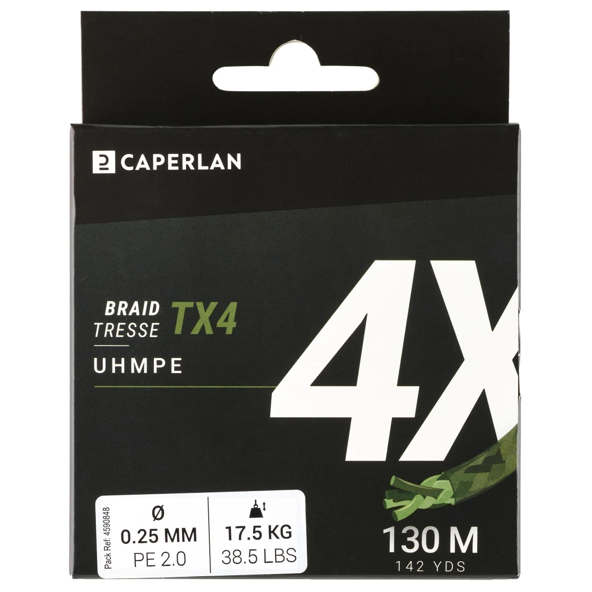 CAPERLAN Spletaná šnúra na prívlač TX4 kaki 130 m 16/100 · záber 2
