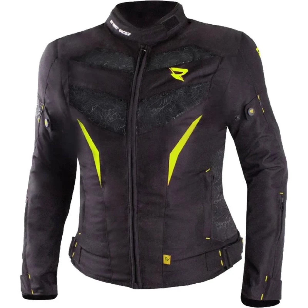 Street Racer Dámská bunda na motorku Rose černo-fluo žlutá - Velikost: XS | Barva: čierna · záber 1