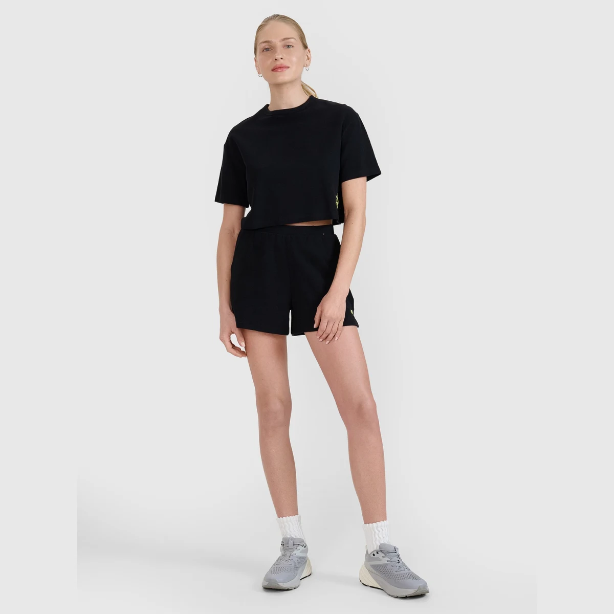Dámské tričko crop top z vaflové pleteniny - černé · záber 2
